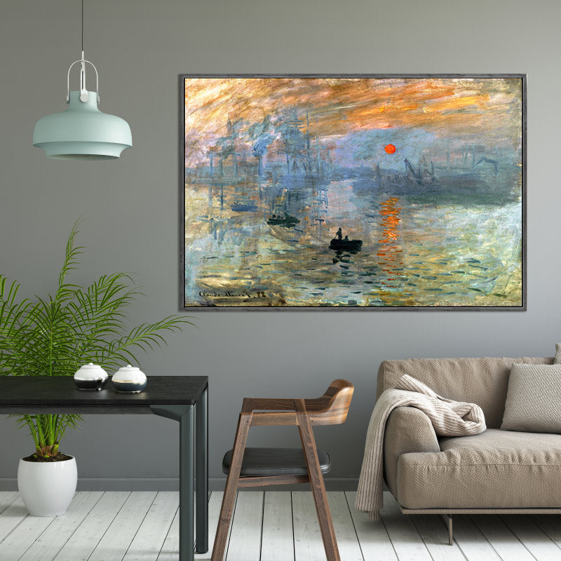 Vivolux | Nachtfall Seascape Kunstdruck Orange Leinwandmalerei für Wohnzimmer, Texturierte Oberfläche