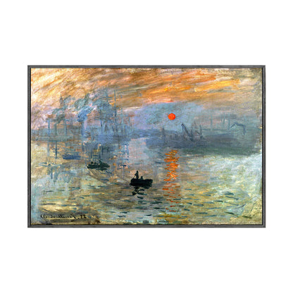 Vivolux | Nachtfall Seascape Kunstdruck Orange Leinwandmalerei für Wohnzimmer, Texturierte Oberfläche