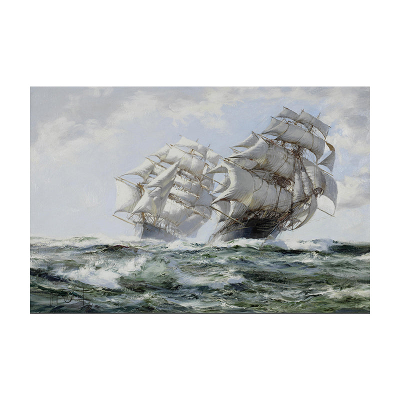 Vivolux | Zeelandschap Schilderij Canvas Print Moderne Schip Zeilen in de Golven Wanddecoratie in Grijs