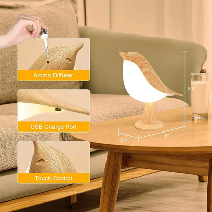 Vivolux | Touch-Control Holzvogel Nachtlicht - Wiederaufladbare LED Nachttischlampe
