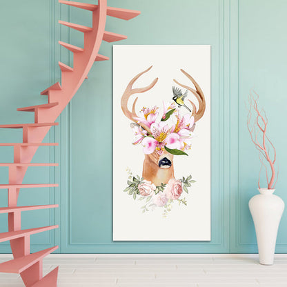 Vivolux | Tier mit Blumen Kopf Malerei Moderne Stilvolle Texturierte Mädchen Schlafzimmer Leinwand Wandkunst