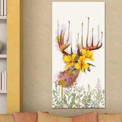 Vivolux | Tier mit Blumen Kopf Malerei Moderne Stilvolle Texturierte Mädchen Schlafzimmer Leinwand Wandkunst