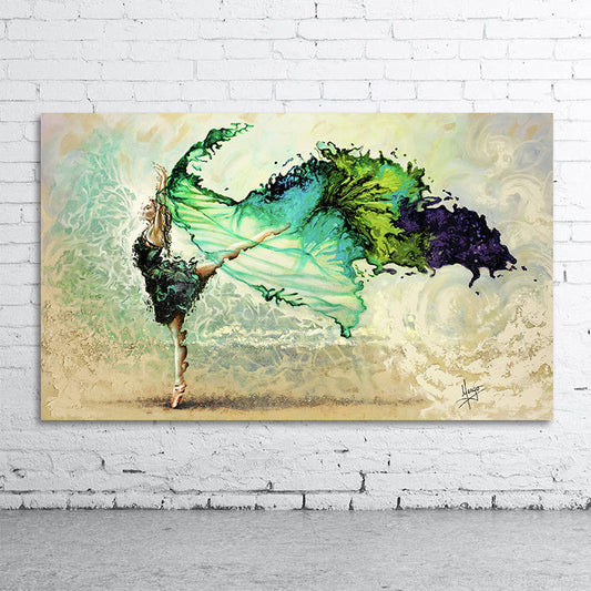 Vivolux | Modernistische Vrouw Danst Wandkunst Canvas Textured Groene Schilderij voor Woonkamer