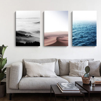 Vivolux | Zwart-wit moderne kunstprint luchtfoto van mistige bergen wanddecoratie voor thuis