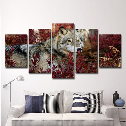 Vivolux | Wolf in Bushes Canvas Print Rood und Grau Moderne Stil Wanddekoration für Wohnzimmer