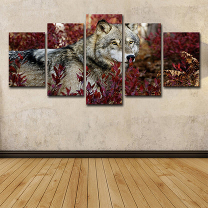Vivolux | Wolf in Bushes Canvas Print Rood und Grau Moderne Stil Wanddekoration für Wohnzimmer