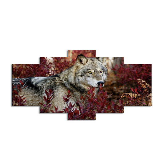 Vivolux | Wolf in Bushes Canvas Print Rood und Grau Moderne Stil Wanddekoration für Wohnzimmer