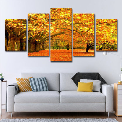 Vivolux | Oranje Herfstlandschap Muurkunst Esdoornboomlaan Moderne Meerdere Stukken Canvasprint
