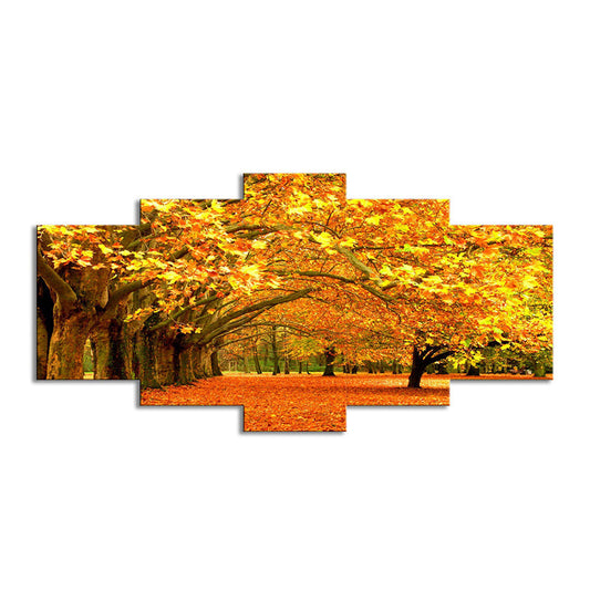 Vivolux | Oranje Herfstlandschap Muurkunst Esdoornboomlaan Moderne Meerdere Stukken Canvasprint