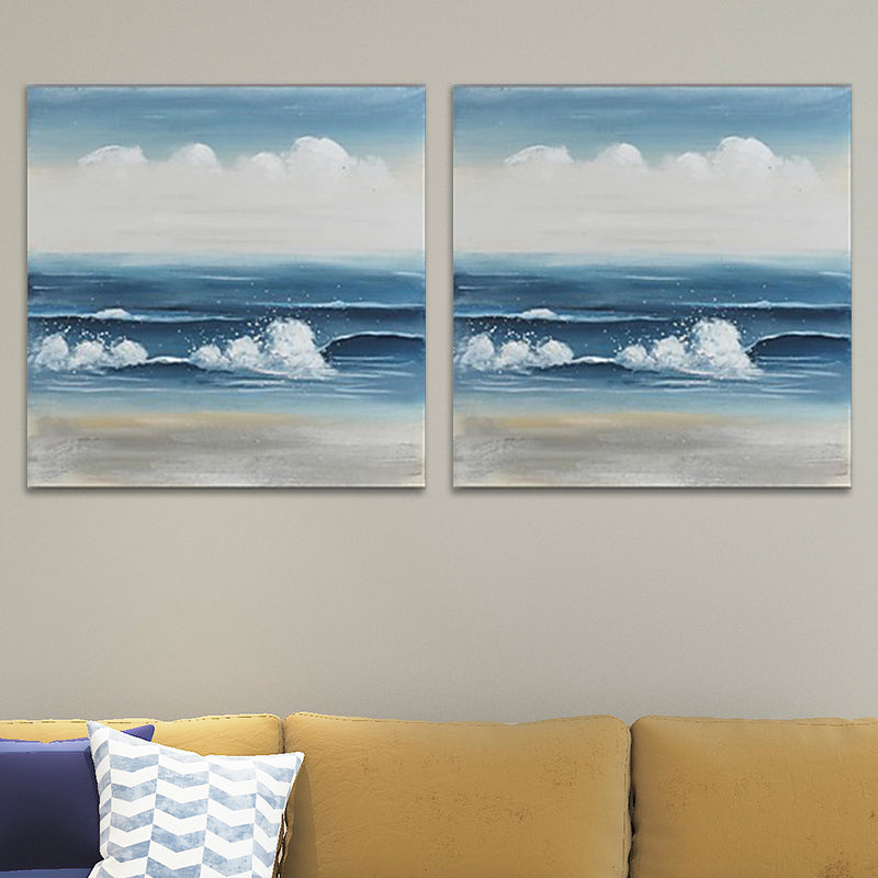 Vivolux | Textured Surges Wandkunst Druck Leinwand Zeitgenössisches Gemälde für das Wohnzimmer, Blau