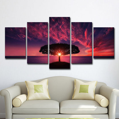 Vivolux | Lila Avondgloren Muurkunst Levensboom Moderne Multi-Piece Canvas Print voor Woonkamer