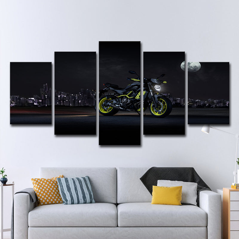 Vivolux | Cool Motorbike Ride Canvas Art voor Jongenskamer Maan Nacht Stadslandschap Wanddecoratie in Zwart