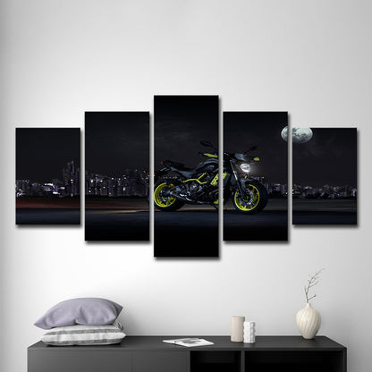 Vivolux | Cool Motorbike Ride Canvas Art voor Jongenskamer Maan Nacht Stadslandschap Wanddecoratie in Zwart