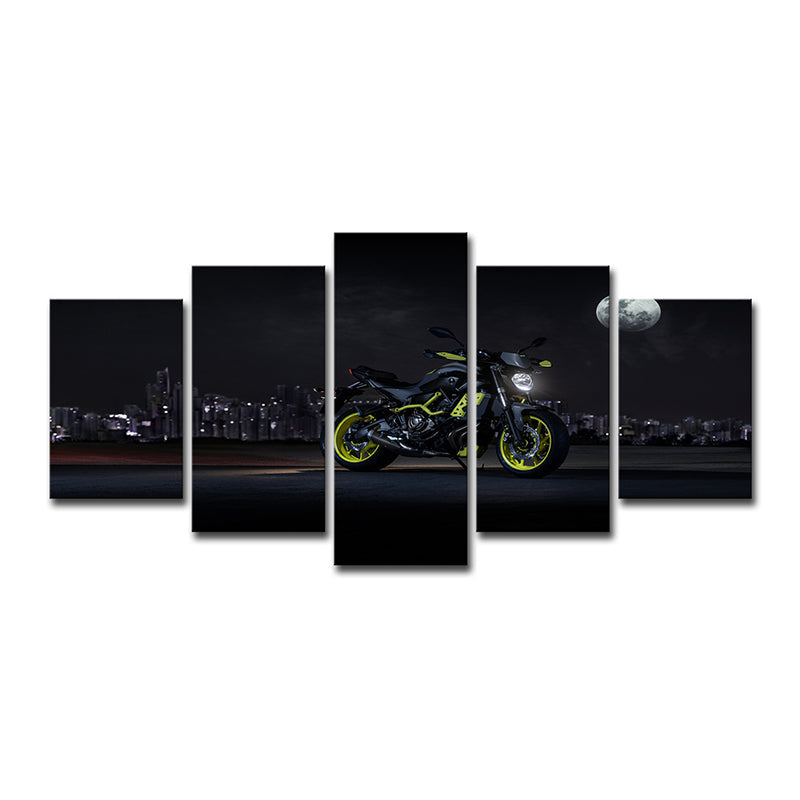 Vivolux | Cool Motorbike Ride Canvas Art voor Jongenskamer Maan Nacht Stadslandschap Wanddecoratie in Zwart