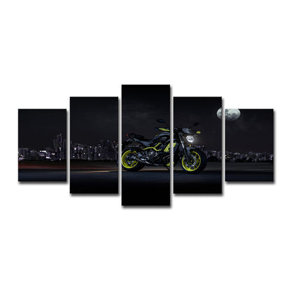 Vivolux | Cool Motorbike Ride Canvas Art voor Jongenskamer Maan Nacht Stadslandschap Wanddecoratie in Zwart