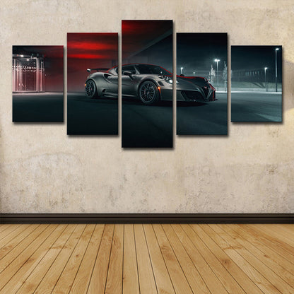Vivolux | Schwarzer Alfa Romeo Leinwanddruck Luxuriöses Sportauto Modernes Mehrteiliges Wandkunst für Jungenhaus