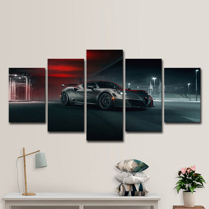 Vivolux | Schwarzer Alfa Romeo Leinwanddruck Luxuriöses Sportauto Modernes Mehrteiliges Wandkunst für Jungenhaus