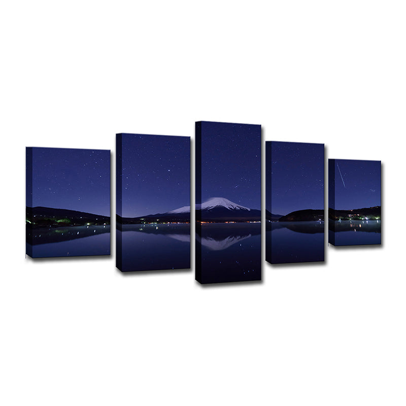 Vivolux | Mount Fuji Nachtansicht Kunstdruck Blau-Schwarz Zeitgenössische Wanddekoration für das Wohnzimmer