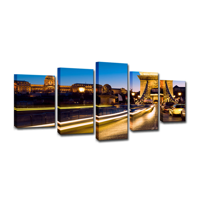 Vivolux | Gelb-Blau Moderne Wandkunst Dekor Straße zum Eiffelturm Leinwanddruck für das Wohnzimmer