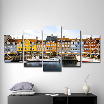 Vivolux | Venetië Landschap Muurkunst Moderne Meerdere Stukken Canvas in Geel-Bruin voor Thuis