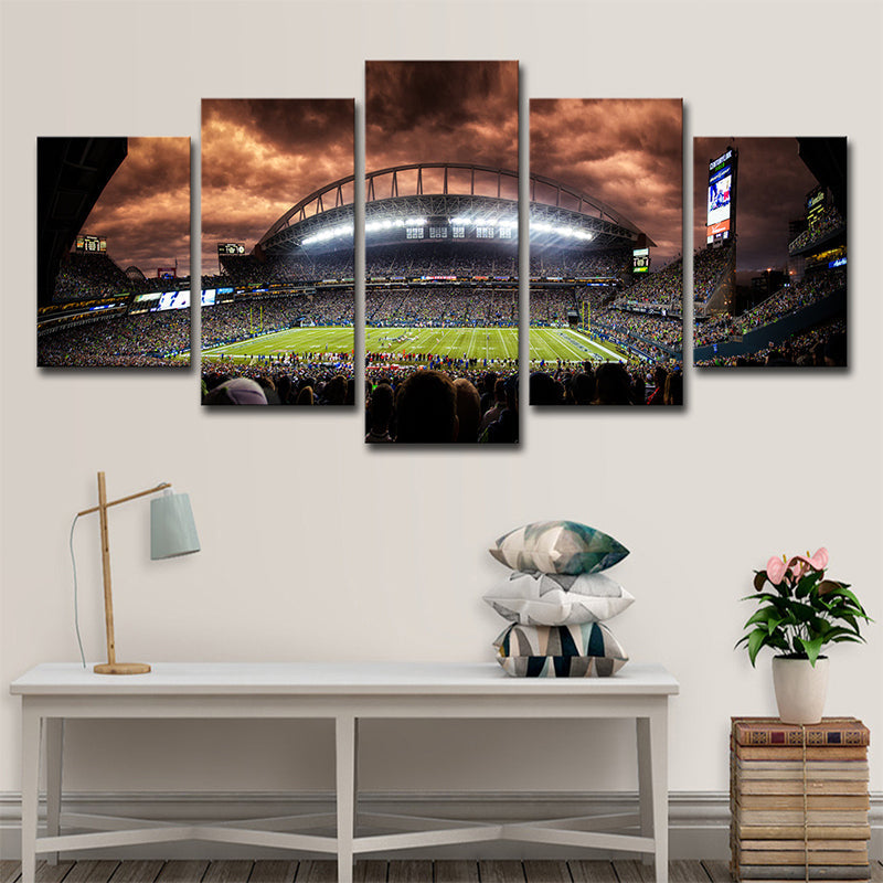 Vivolux | Foto-Druck Überfülltes Stadion Leinwand Kunst für Esszimmer, Braun, Mehrere Teile