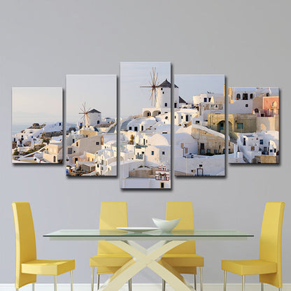 Vivolux | Schöne Santorini-Insel Landschaft Leinwand Wandkunst für Esszimmer, Weiß und Blau