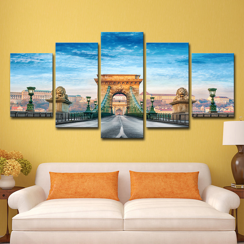 Vivolux | Boedapest Brug Canvas Kunst Wereld geïnspireerde Schilderachtige Landschap Muurdecor in Blauw