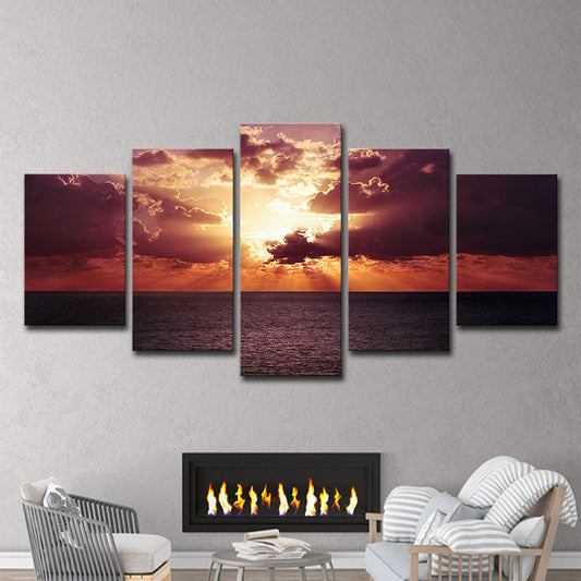 Vivolux | Fotografie Sonnenuntergang Ozean Landschaft Leinwand Wanddekoration für Wohnzimmer, Lila und Orange