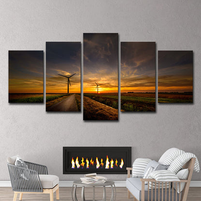 Vivolux | Zonsondergang Landweg Canvas Kunst Geel Moderne Stijl Muurdecoratie voor Woonkamer