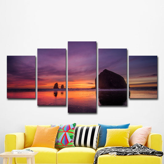 Vivolux | Paarse modernistische wanddecoratie strand met avondglans landschap canvas voor slaapkamer