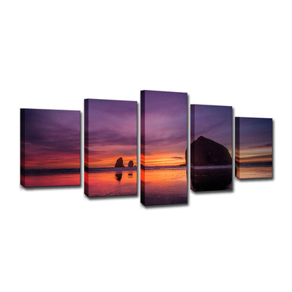 Vivolux | Paarse modernistische wanddecoratie strand met avondglans landschap canvas voor slaapkamer