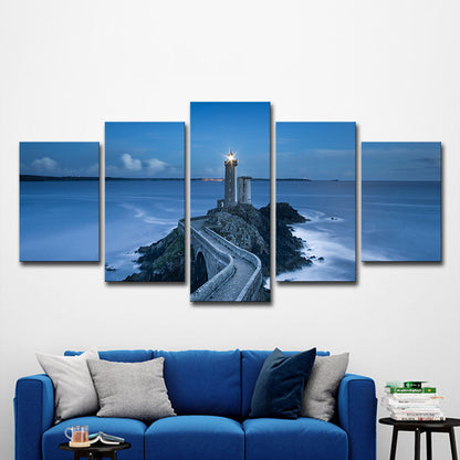Vivolux | Blauwe Zeegezichten Vuurtoren Wandkunstafdruk Meerdere Stukken Wanddecoratie voor de Gezinskamer