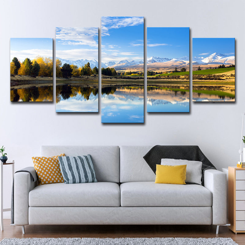 Vivolux | Canterbury Lake Landschap Wanddecoratie Hedendaagse Canvas Wandkunst in Blauw en Groen