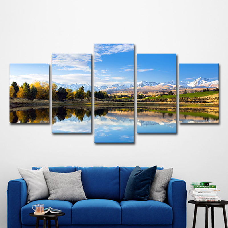 Vivolux | Canterbury Lake Landschap Wanddecoratie Hedendaagse Canvas Wandkunst in Blauw en Groen