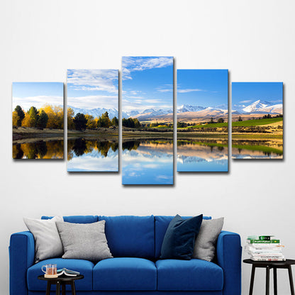 Vivolux | Canterbury Lake Landschap Wanddecoratie Hedendaagse Canvas Wandkunst in Blauw en Groen