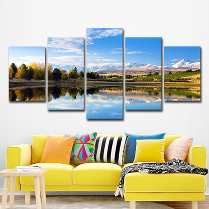 Vivolux | Canterbury Lake Landschap Wanddecoratie Hedendaagse Canvas Wandkunst in Blauw en Groen