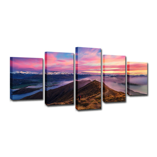 Vivolux | Lila Avondgloren Canvas Kunst Berg Skyline Uitzicht Moderne Multi-Stuk Muur Decor