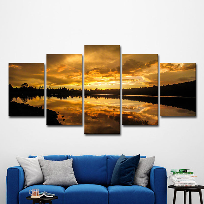 Vivolux | Gelbe zeitgenössische Leinwand Kaibab Lake Sundown malerische Wandkunst für das Wohnzimmer