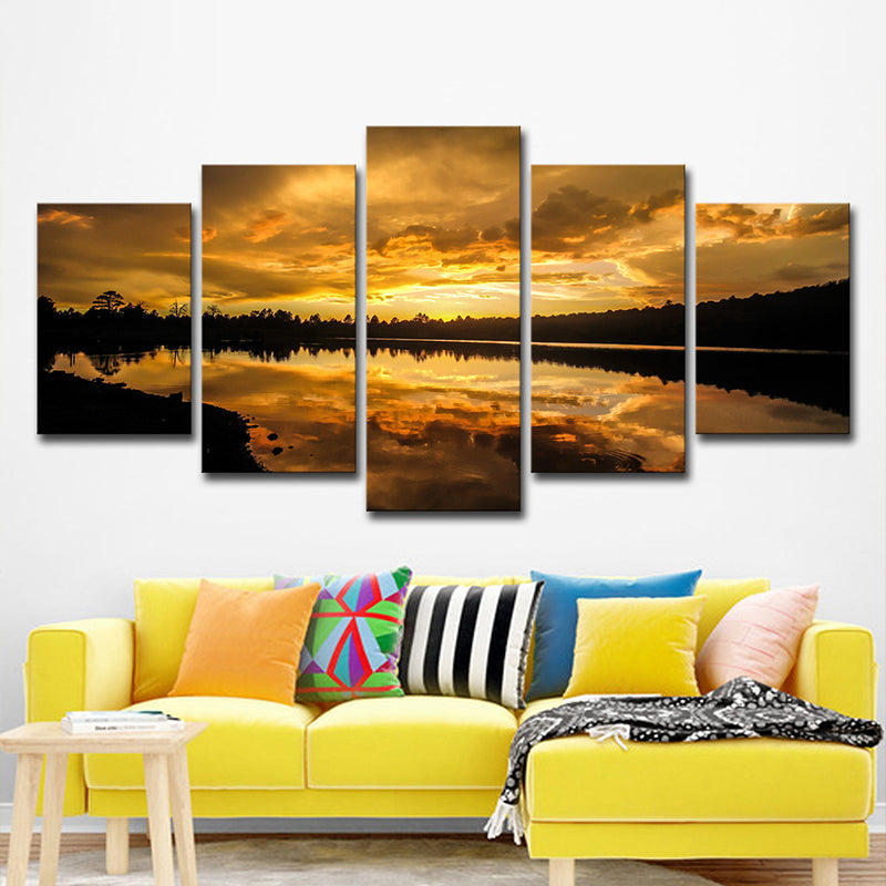 Vivolux | Gelbe zeitgenössische Leinwand Kaibab Lake Sundown malerische Wandkunst für das Wohnzimmer