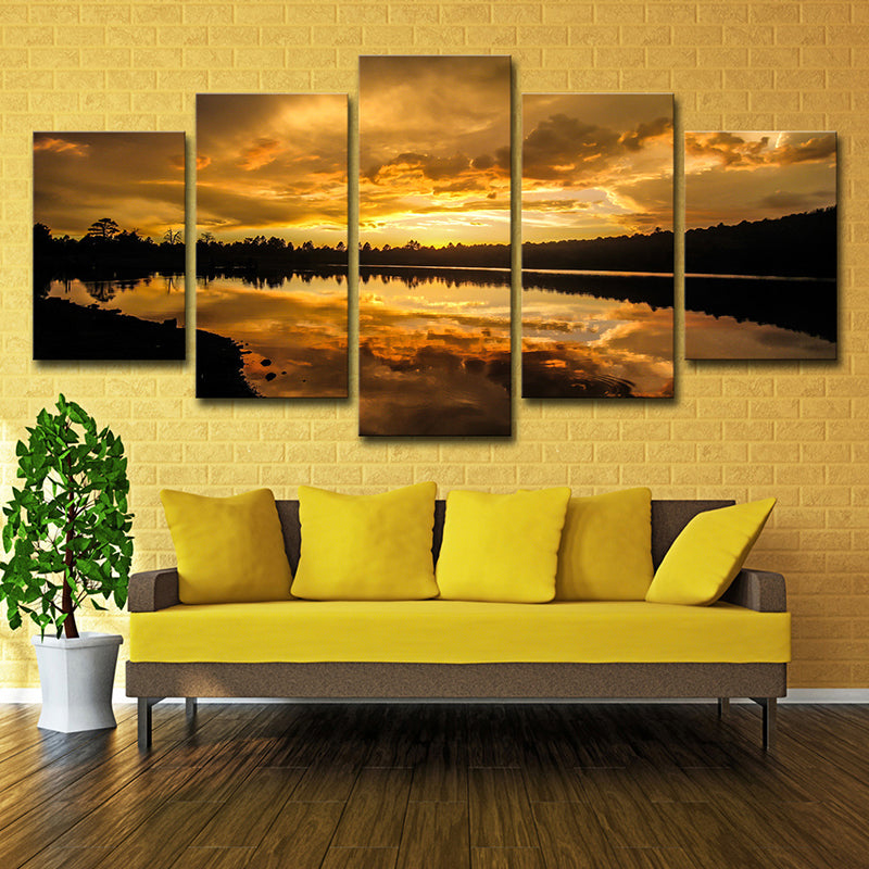 Vivolux | Gelbe zeitgenössische Leinwand Kaibab Lake Sundown malerische Wandkunst für das Wohnzimmer