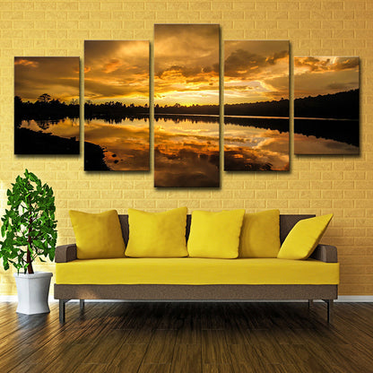 Vivolux | Gelbe zeitgenössische Leinwand Kaibab Lake Sundown malerische Wandkunst für das Wohnzimmer