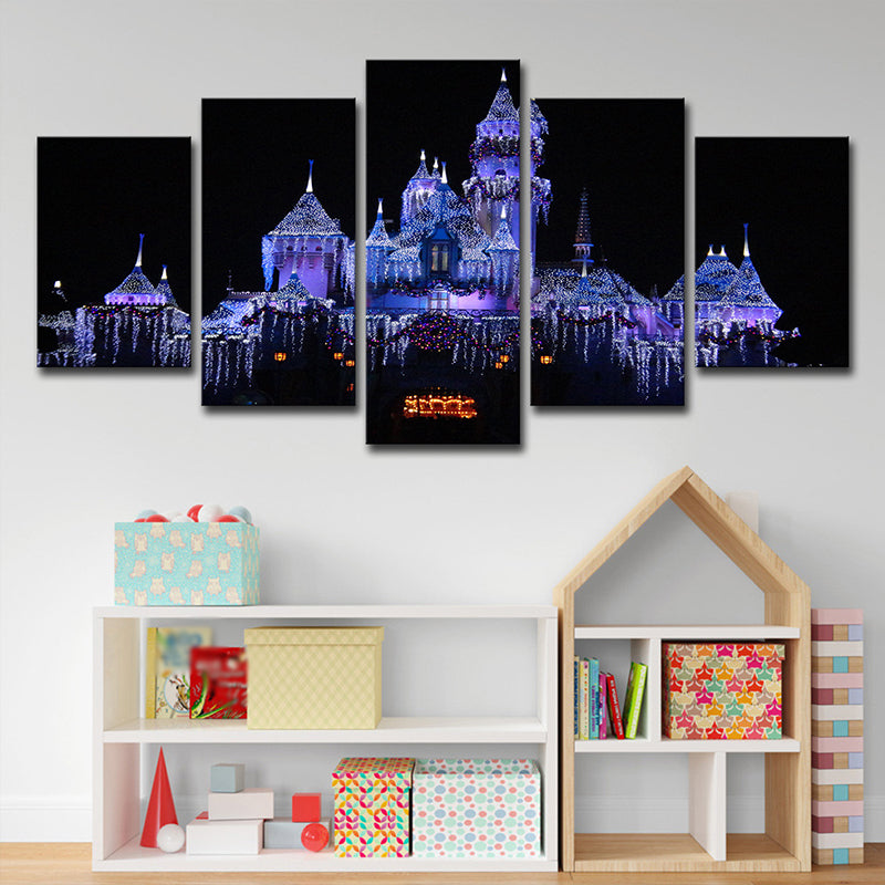Vivolux | Moderne Kerstmis Amusement Park Kunstprint Paars en Zwart Familie kamer Canvas, Meerdere Stukken