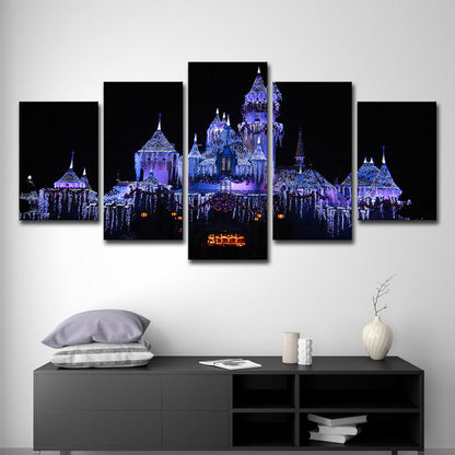 Vivolux | Moderne Kerstmis Amusement Park Kunstprint Paars en Zwart Familie kamer Canvas, Meerdere Stukken