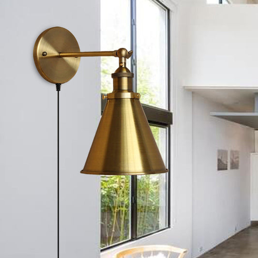 Vivolux | 1 Glühbirne Geschwungene Wandlampe Retro Stil Messing Metall Wandlicht mit Stecker-Kabel für Wohnzimmer
