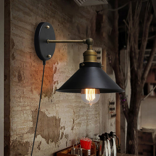 Vivolux | 1 Kopf Metall Wandmontierte Lampe Vintage Stil Schwarze Oberfläche Kegelförmige Flur Wandleuchte Beleuchtung