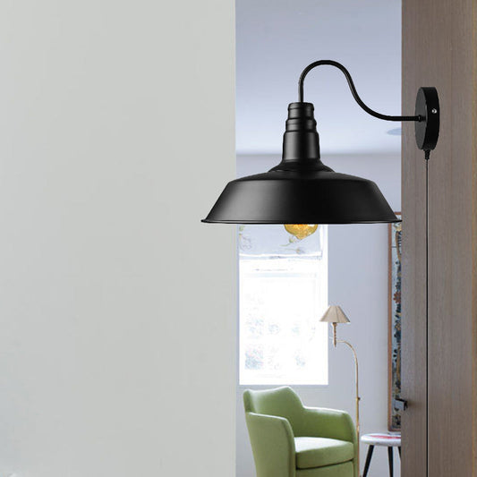 Vivolux | 1 Kopf Scheunen Wandleuchte Retro-Stil Schwarz-Finish Metall Wandlampe mit Stecker-Kabel für Esszimmer