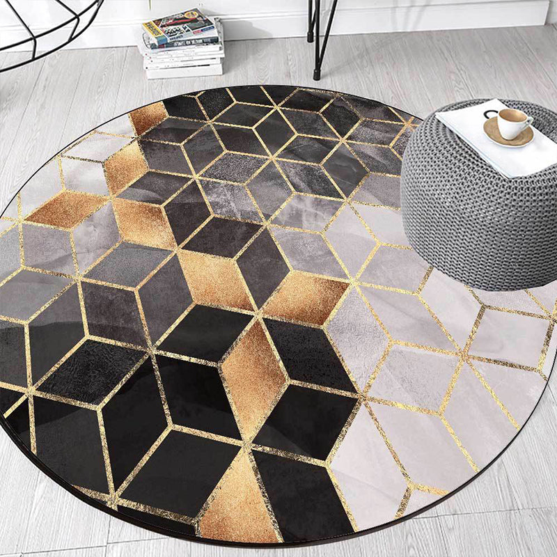 Vivolux | Schwarzer und grauer moderner Teppich Polyester geometrisches Druckdesign Teppich waschbar rutschfeste Rückseite Teppich für das Wohnzimmer