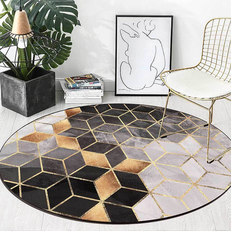 Vivolux | Schwarzer und grauer moderner Teppich Polyester geometrisches Druckdesign Teppich waschbar rutschfeste Rückseite Teppich für das Wohnzimmer