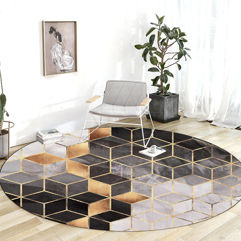 Vivolux | Schwarzer und grauer moderner Teppich Polyester geometrisches Druckdesign Teppich waschbar rutschfeste Rückseite Teppich für das Wohnzimmer