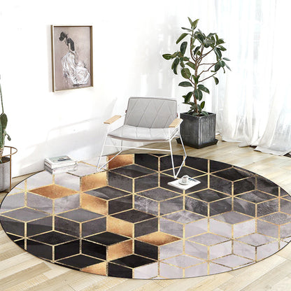 Vivolux | Schwarzer und grauer moderner Teppich Polyester geometrisches Druckdesign Teppich waschbar rutschfeste Rückseite Teppich für das Wohnzimmer